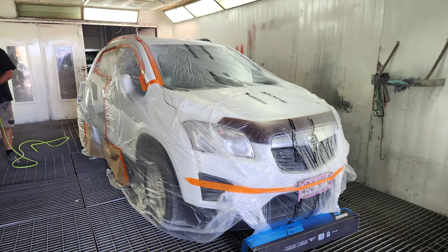 Spray painting booth at the Innisfail collision repair workshop